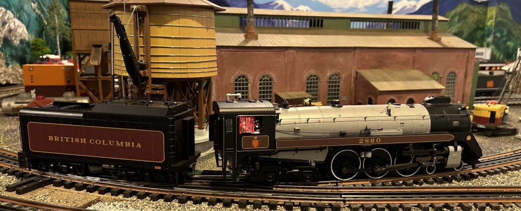 O scale model of CN Royal Hudson #2560 at water tower